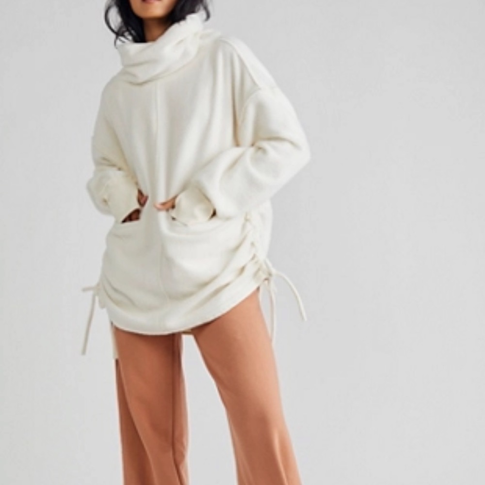 Free People We the Free Fireside Funnel Neck Textured Fleece Tunic Top in Ivory